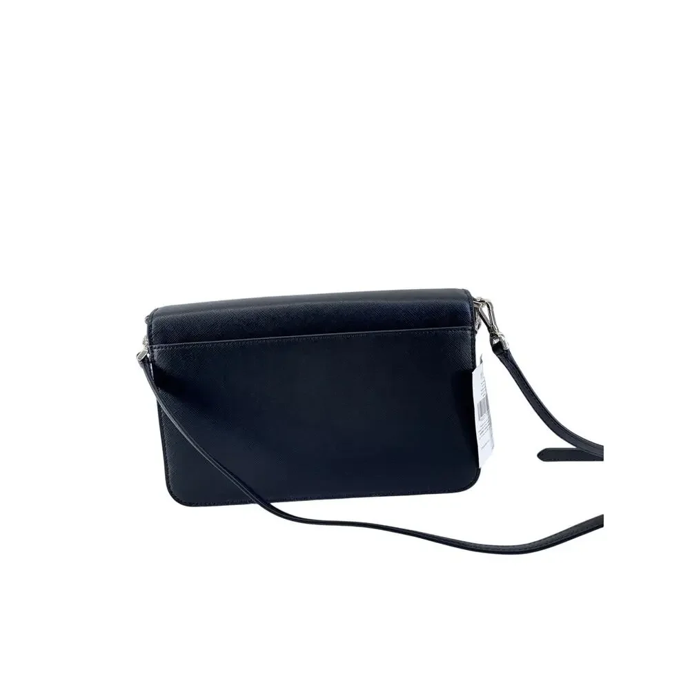 Kate Spade Madison Saffiano Leather Flap Crossbody Black  Strap Bag gold chain